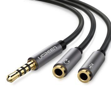 Аудіокабель UGREEN AV141 3.5mm male to 2 3.5mm female, 0,2m Black UGR-30619 фото