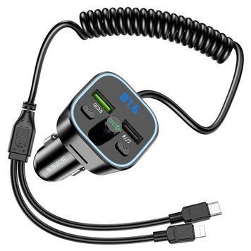Автомобільний зарядний пристрій з FM-модулятором BOROFONE BC45 Prestige QC3.0 2-in-1 car BT FM transmitter with cable 18W Black 656-00575 фото