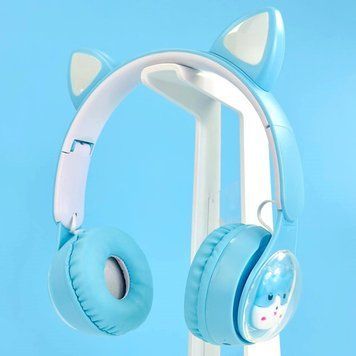 Дитячі бездротові навушники з котячими вушками QC-28T Cat Ear Голубий 202-00373 фото