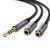 Аудіокабель UGREEN AV141 3.5mm male to 2 3.5mm female, 0,2m Black UGR-30619 фото