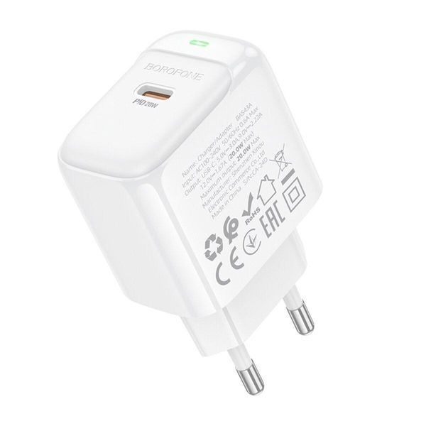 Мережевий зарядний пристрій BOROFONE BAS43A Potential single-port PD20W charger(EU) White 656-01336 фото