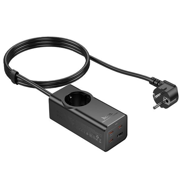Мережевий подовжувач HOCO NS9 Wisdom 1-position (PD67W/3C1A) desktop socket (EU/GER) (2 m) Black 6942007638494 фото