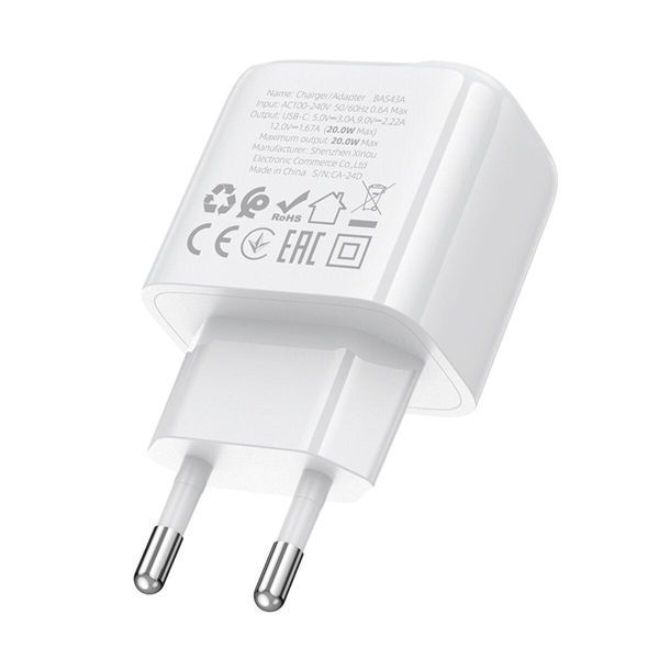 Мережевий зарядний пристрій BOROFONE BAS43A Potential single-port PD20W charger(EU) White 656-01336 фото