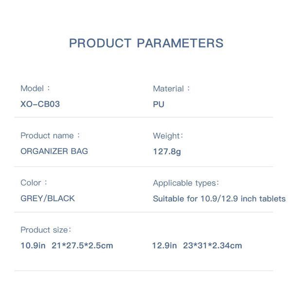 Сумка для iPad XO CB03 12.9 дюймів Сіра 777-01484 фото