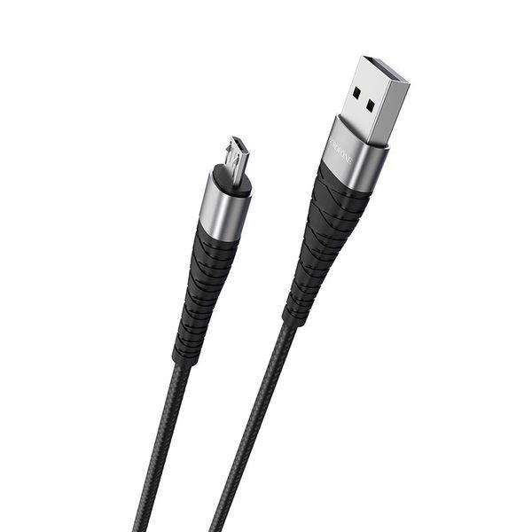 Кабель BOROFONE BX32 USB to Micro 2.4A, 1m, nylon, aluminum+TPE connectors, Black 6931474710437 фото