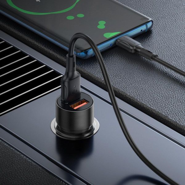 Автомобильное зарядное устройство BOROFONE BZ19B Wisdom 36W dual port QC3.0 car charger set(Type-C) Black 656-00302 фото