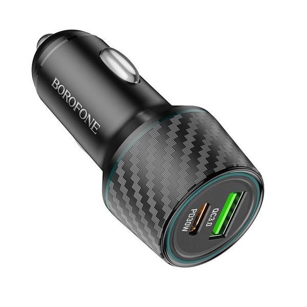 Автомобильное зарядное устройство BOROFONE BZ21 Brilliant 48W dual port PD30W+QC3.0 car charger Black 6941991101175 фото