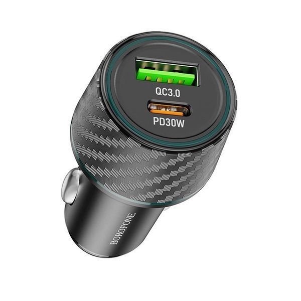 Автомобильное зарядное устройство BOROFONE BZ21 Brilliant 48W dual port PD30W+QC3.0 car charger Black 6941991101175 фото