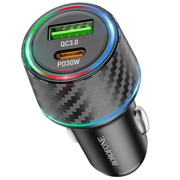 Автомобильное зарядное устройство BOROFONE BZ21 Brilliant 48W dual port PD30W+QC3.0 car charger Black 6941991101175 фото