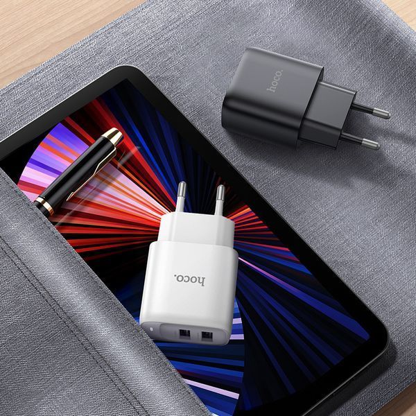 Мережевий зарядний пристрій HOCO C141A Smart dual-port charger White 6942007627856 фото