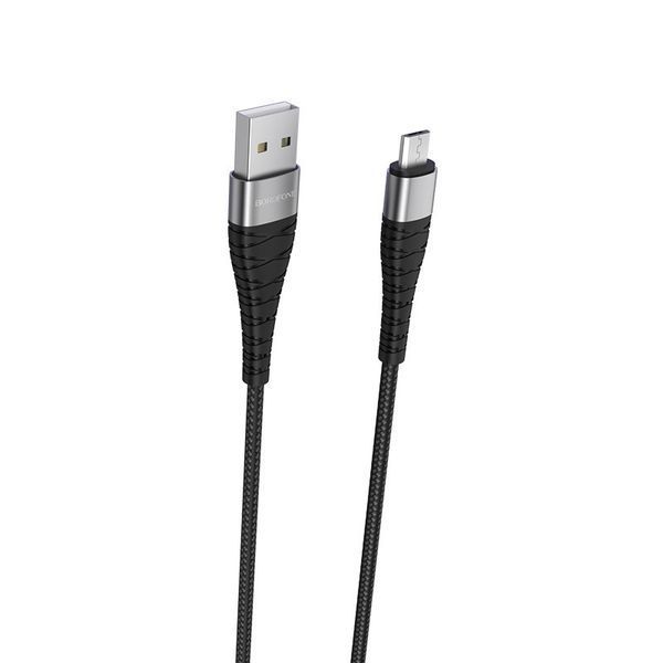 Кабель BOROFONE BX32 USB to Micro 2.4A, 1m, nylon, aluminum+TPE connectors, Black 6931474710437 фото