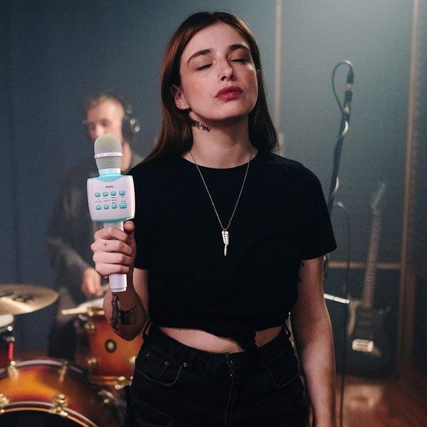 Портативная колонка-микрофон HOCO BK5 Cantando karaoke microphone, 5W, Blue 6931474742308 фото