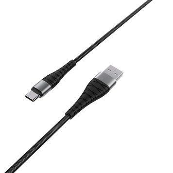 Кабель BOROFONE BX32 USB to Type-C 2.4A, 1m, nylon, aluminum+TPE connectors, Black 6931474710451 фото