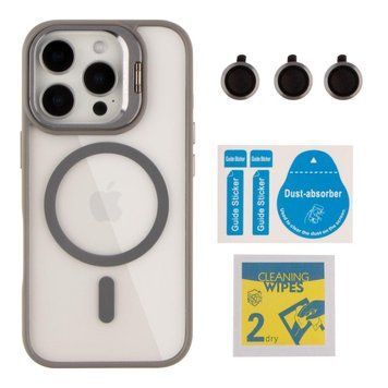 Чохол TPU+PC+Metal Stand Case with MagSafe and Camera Lenses для iPhone 16 Pro Max Grey 214-03746 фото