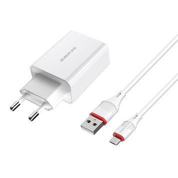 Сетевое зарядное устройство с кабелем BOROFONE BA21A Long journey single port QC3.0 charger set(Micro) 18W White 6931474702470 фото