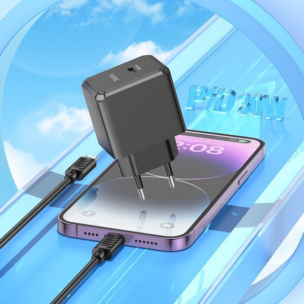 Комплект швидкого заряджання для iPhone Hoco CS15A Type-C to Lightning PD30W Білий 209-00250 фото