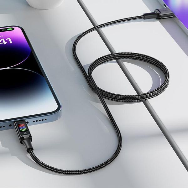 Кабель ACEFAST C7-04 USB to Type-C 3A, 1.2m, nylon, zinc connectors, LED, Black 6974316282785 фото