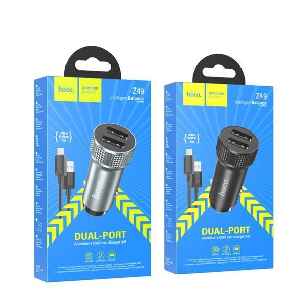 Автомобильное зарядное устройство HOCO Z49 Level dual port car charger set(Micro) Metal Gray 656-00359 фото