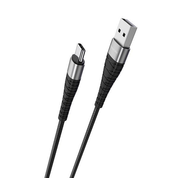 Кабель BOROFONE BX32 USB to Type-C 2.4A, 1m, nylon, aluminum+TPE connectors, Black 6931474710451 фото