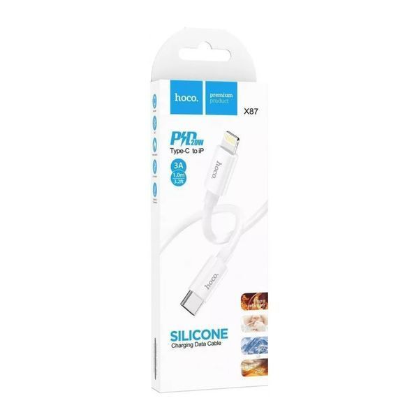 Кабель HOCO X87 Magic silicone PD charging data cable for iP White 6931474783189 фото