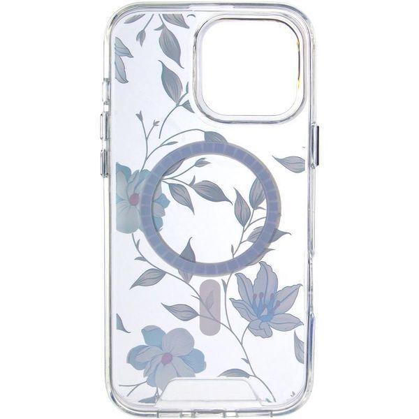 TPU+PC чехол Clear Garden with MagSafe для Apple iPhone 16 Pro (6.3") Blue Blossom 777-08220 фото
