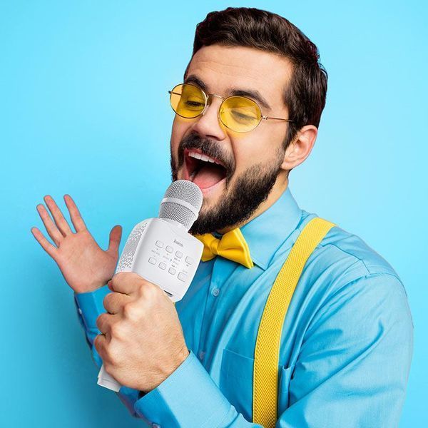Портативная колонка-микрофон HOCO BK5 Cantando karaoke microphone, 5W, White 6931474742292 фото