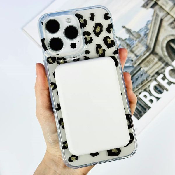 Чохол Transporent Case with Print Magnetic для iPhone 16 Pro Leopard-pink 214-04505 фото