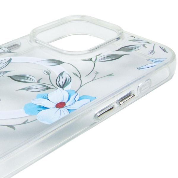 TPU+PC чехол Clear Garden with MagSafe для Apple iPhone 16 Pro (6.3") Blue Blossom 777-08220 фото