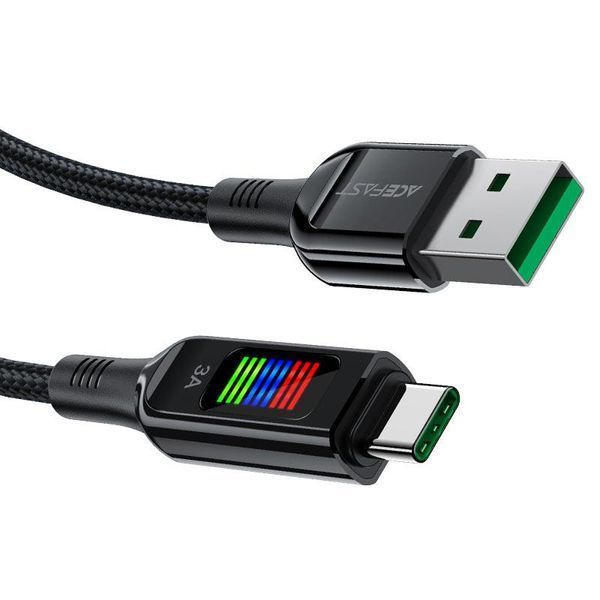 Кабель ACEFAST C7-04 USB to Type-C 3A, 1.2m, nylon, zinc connectors, LED, Black 6974316282785 фото