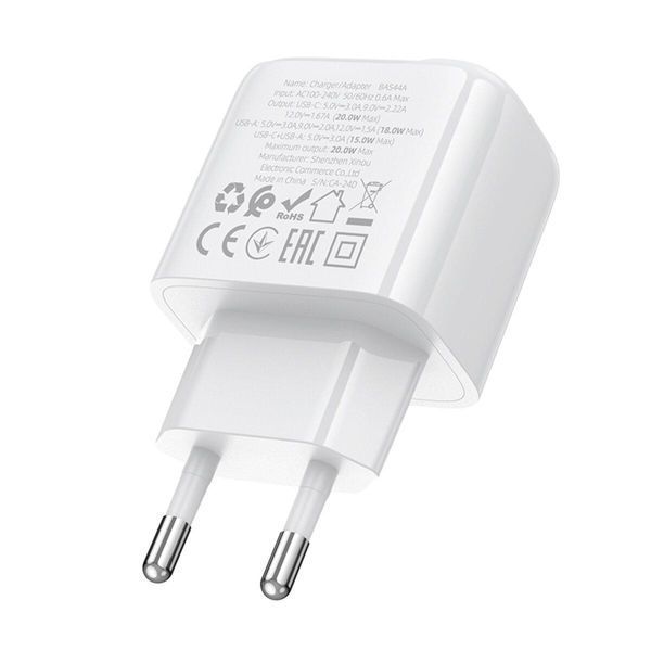 Мережевий зарядний пристрій BOROFONE BAS44A Potential PD20W+QC3.0 charger(EU) White 656-01337 фото