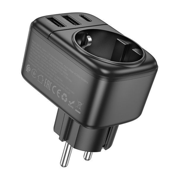 Сетевой фильтр BOROFONE BAC14 Wide 1-socket wall outlet (1C2A) (EU/GER) Black 6941991118890 фото
