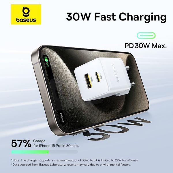 Мережевий зарядний пристрій Baseus Palm Fast Charger C+U 30W EU Moon White P1011160A213-00 фото