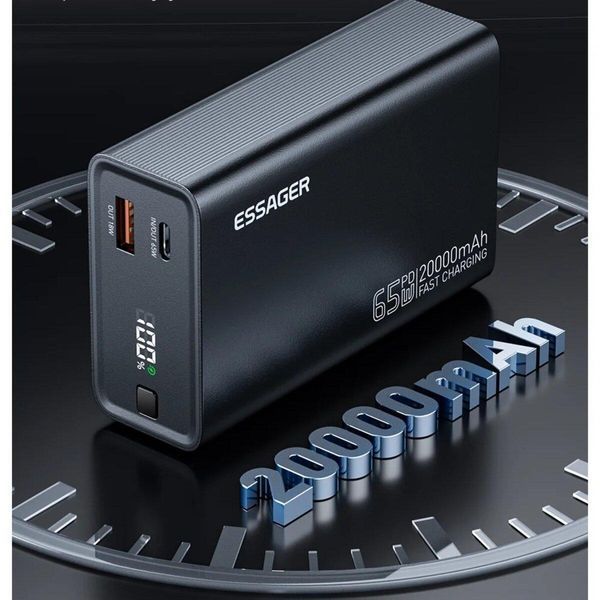 Зовнішній акумулятор ESSAGER EDY65-LD01-Z 20000 mAh 65W black 656-01156 фото