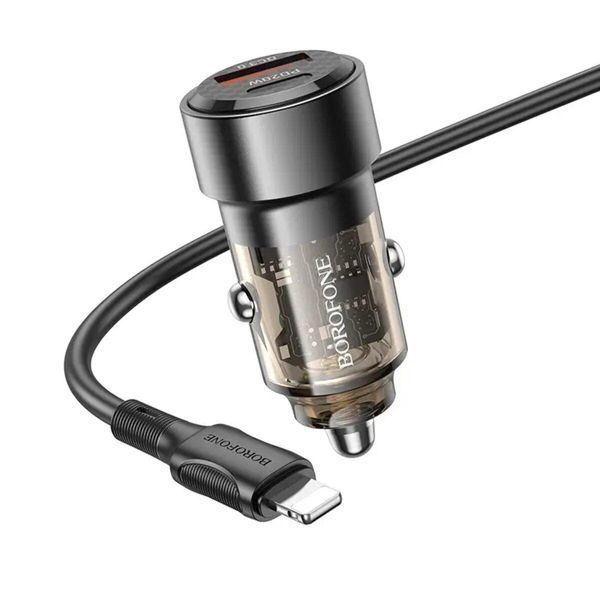 Автомобильное зарядное устройство BOROFONE BZ20 Smart 38W dual port PD20W+QC3.0 car charger set(C to iP) 656-00303 фото