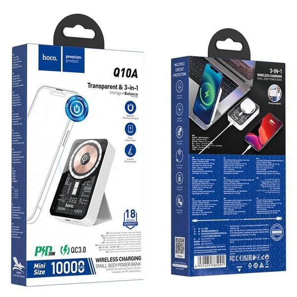 Power Bank Hoco Q10A PD20W Wireless Fast Charging 10000mAh Белый 656-01456 фото
