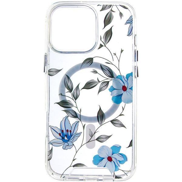 TPU+PC чехол Clear Garden with MagSafe для Apple iPhone 16 Pro (6.3") Blue Blossom 777-08220 фото