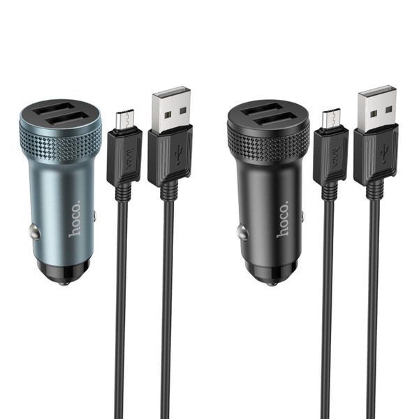 Автомобильное зарядное устройство HOCO Z49 Level dual port car charger set(Micro) Metal Gray 656-00359 фото