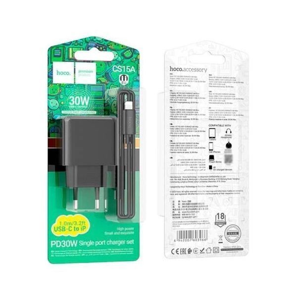 Комплект швидкого заряджання для iPhone Hoco CS15A Type-C to Lightning PD30W Білий 209-00250 фото
