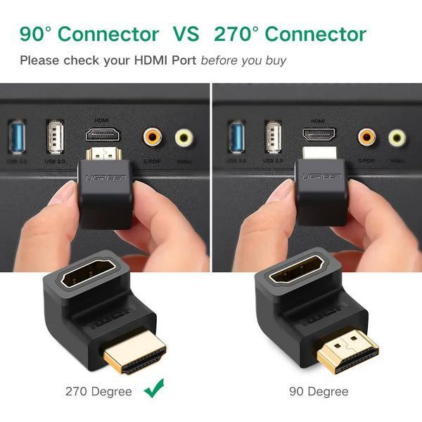 Адаптер UGREEN HDMI 4K Adapter Male to Female Up-angled UGR-20110 фото