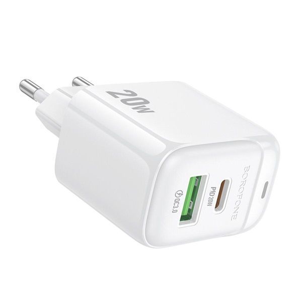 Мережевий зарядний пристрій BOROFONE BAS44A Potential PD20W+QC3.0 charger(EU) White 656-01337 фото