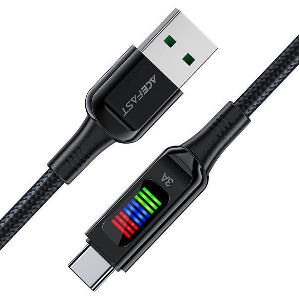 Кабель ACEFAST C7-04 USB to Type-C 3A, 1.2m, nylon, zinc connectors, LED, Black 6974316282785 фото
