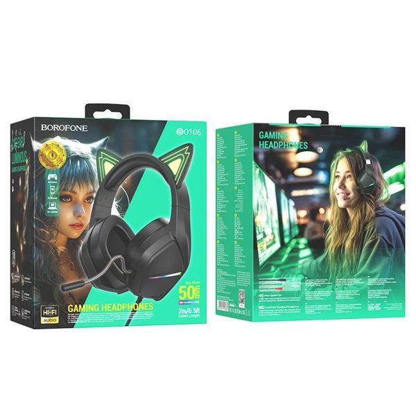 Навушники BOROFONE BO106 Cute cat ear luminous gaming headphones Elf Cat 656-01005 фото