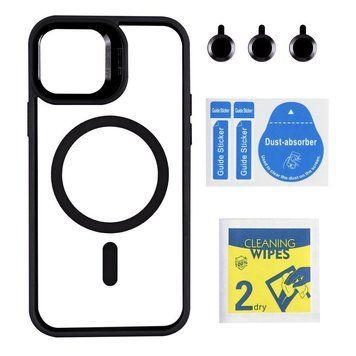 Чехол TPU+PC+Metal Stand Case with MagSafe and Camera Lenses для iPhone 12/12 Pro Black 214-03697 фото