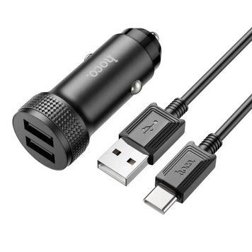 Автомобільний зарядний пристрій HOCO Z49 Level dual port car charger set(Type-C) Black 656-00360 фото