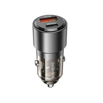 Автомобільний зарядний пристрій BOROFONE BZ20A Smart 83W dual port PD65W+QC3.0 car charger Transparent Black 656-00304 фото