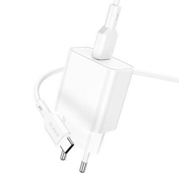 Сетевое зарядное устройство с кабелем BOROFONE BA72A Spring single port QC3.0 charger set(Type-C) 18W White 6974443388596 фото