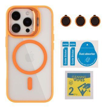 Чохол TPU+PC+Metal Stand Case with MagSafe and Camera Lenses для iPhone 16 Pro Max Orange 214-03747 фото