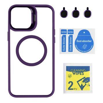 Чехол TPU+PC+Metal Stand Case with MagSafe and Camera Lenses для iPhone 12 Pro Max Dark Purple 214-03647 фото
