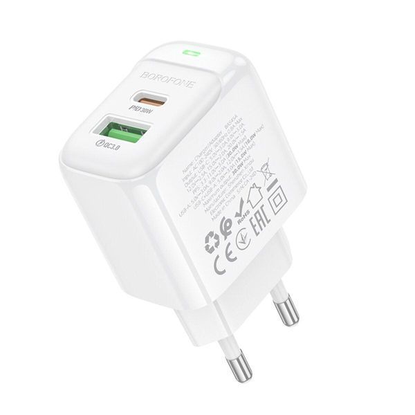 Сетевое зарядное устройство BOROFONE BAS45A Potential PD30W+QC3.0 charger(EU) White 656-01338 фото