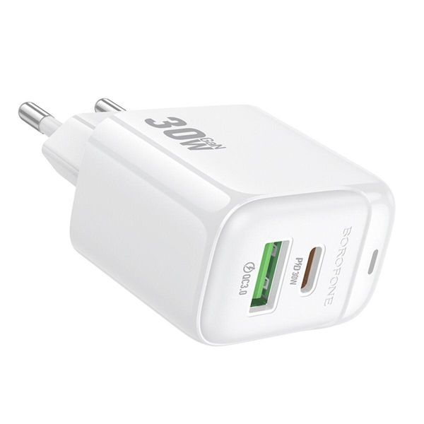 Сетевое зарядное устройство BOROFONE BAS45A Potential PD30W+QC3.0 charger(EU) White 656-01338 фото